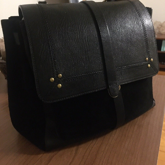 JEROME DREYFUSS Edouard Lambskin & Suede Black Bag - Picture 2 of 8